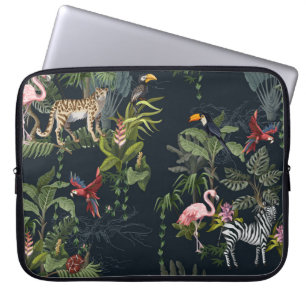Capa Para Notebook Seamless pattern with jungle animals, flowers and 