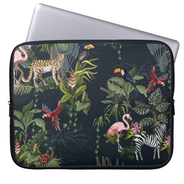 Capa Para Notebook Seamless pattern with jungle animals, flowers and  (Frente)