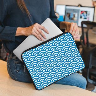 Capa Para Notebook Seigaiha, Ondas, Japonês, Azul e Branco