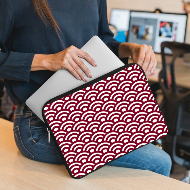 Capa Para Notebook Seigaiha, Ondas, Japonês, Borgonha e Branco (Criador carregado)