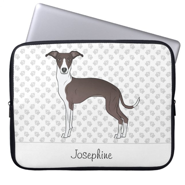 Capa Para Notebook Selado E Greyhound Italiano Branco Com Nome Person (Frente)