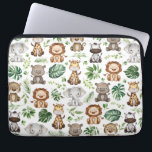 Capa Para Notebook Selva Tropical Selvagem Safari Selvagem Whimsical<br><div class="desc">Bolsa de laptop adorável,  de matas,  com animais de açari e folhas tropicais de cor aquosa</div>