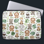 Capa Para Notebook Selva Tropical Selvagem Safari Selvagem Whimsical<br><div class="desc">Bolsa de laptop adorável,  de matas,  com animais de açari e folhas tropicais de cor aquosa</div>