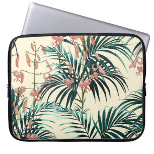 Capa Para Notebook Selva Vintage: Verde Escuro, Lily Laranja.