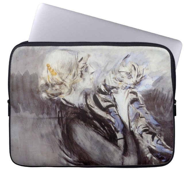 Capa Para Notebook Senhora com um gato de Cinza (por Giovanni Boldini (Frente)