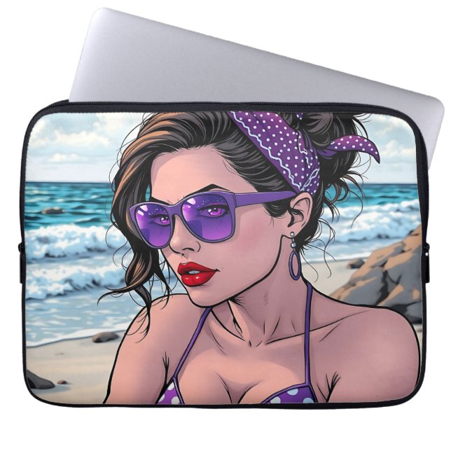 Capa Para Notebook Senhora da praia em Shades, Bikini e Bandana (Frente)