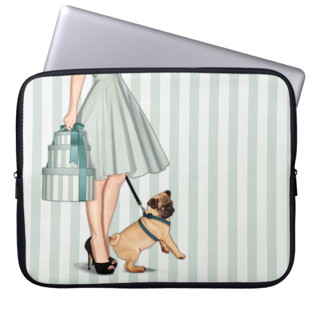 Capa Para Notebook Senhora e pug elegantes (Frente)