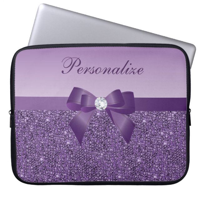 Capa Para Notebook Sequins, arco & diamante roxos impressos (Frente)