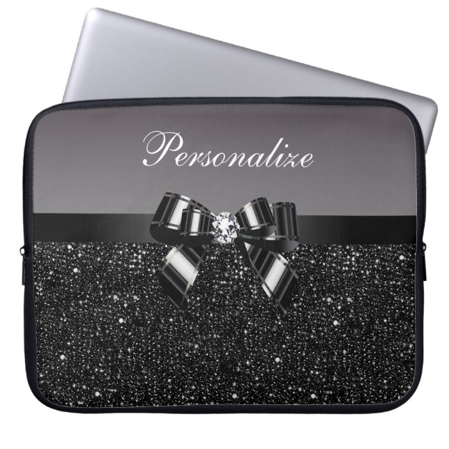 Capa Para Notebook Sequins impressos, arco & diamante pretos & (Frente)