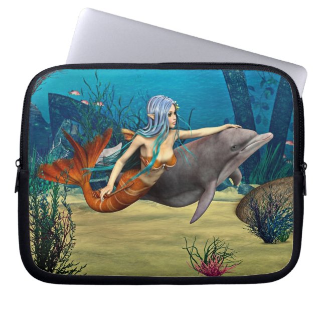 Capa Para Notebook Sereia com Golfinho (Frente)