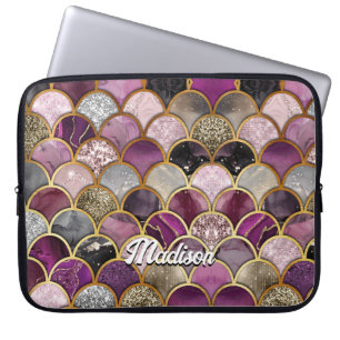 Capa Para Notebook Sereia de ouro roxo, cor-de-rosa, branca