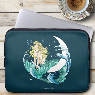 Capa Para Notebook Sereia Loira Lua Crescente Arte Deco Fantasia