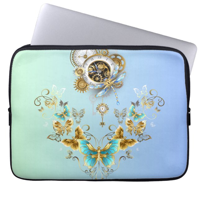 Capa Para Notebook Serenidade Mecânica - Design Teal Steampunk (Frente)