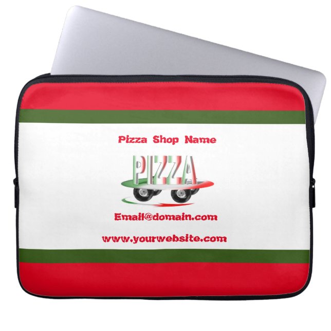Capa Para Notebook Serviço de pizza, verde vermelho, personalizado (Frente)