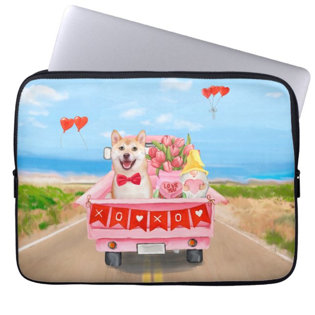 Capa Para Notebook Shiba Inu Dog Valentine's Day Truck Hearts (Frente)