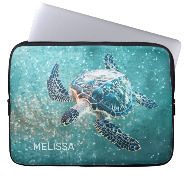 Capa Para Notebook Shimmering Turquoise Sea Turtle | Coastal (Frente)