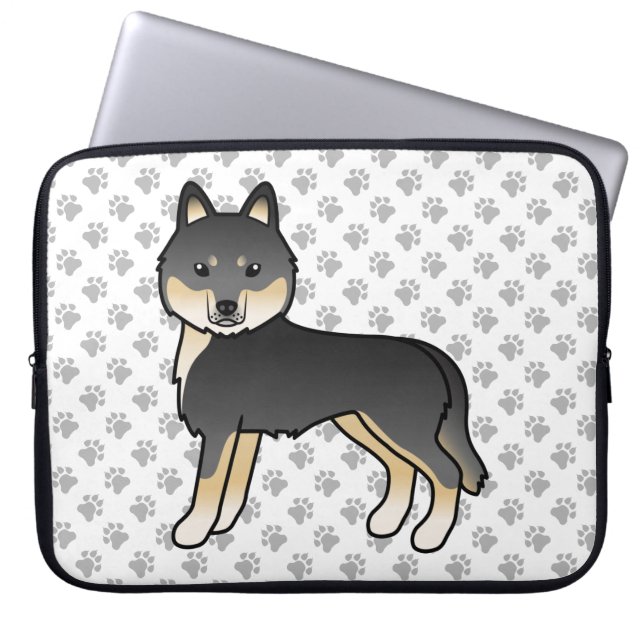 Capa Para Notebook Siberiano Husky Preto e Castanho Cachorro Cartoon  (Frente)