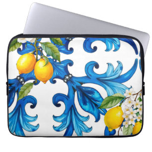 Capa Para Notebook Siciliano,verão,limão,mosaico,azul