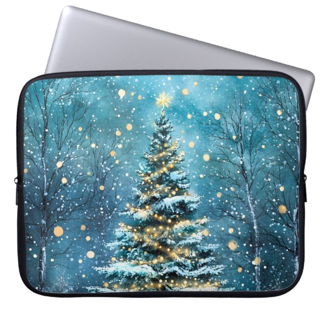 Capa Para Notebook Silent Night Glow Bright Christmas Forest Tree (Frente)