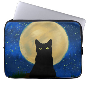 Capa Para Notebook Silhouette Moonlit Black Cat Halloween