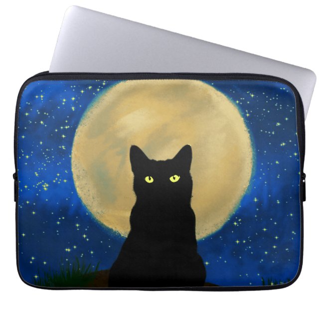 Capa Para Notebook Silhouette Moonlit Black Cat Halloween (Frente)