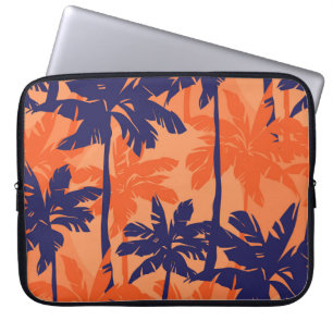 Capa Para Notebook Silhueta azul de palma, fundo laranja