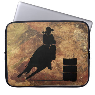 Capa Para Notebook Silhueta de Barrel Racing Girl em uma textura verd