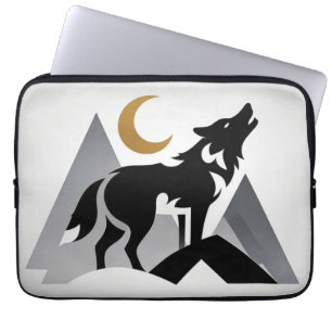 Capa Para Notebook Silhueta de lobo-guincho lua crescente