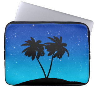 Capa Para Notebook Silhueta de palmeiras em azul noturno com estrelas