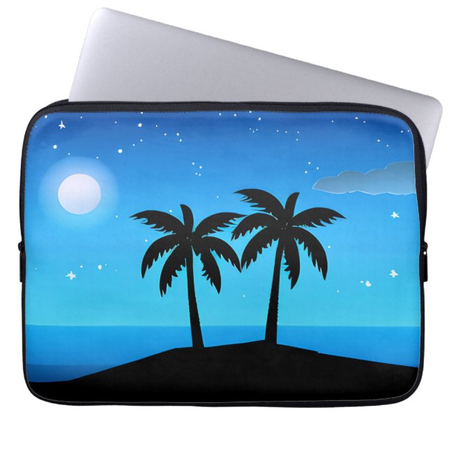 Capa Para Notebook Silhueta tropical com lua e estrelas (Frente)