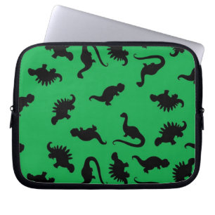 Capa Para Notebook Silhuetas de Dinossauros em Padrão de Fundo Verde