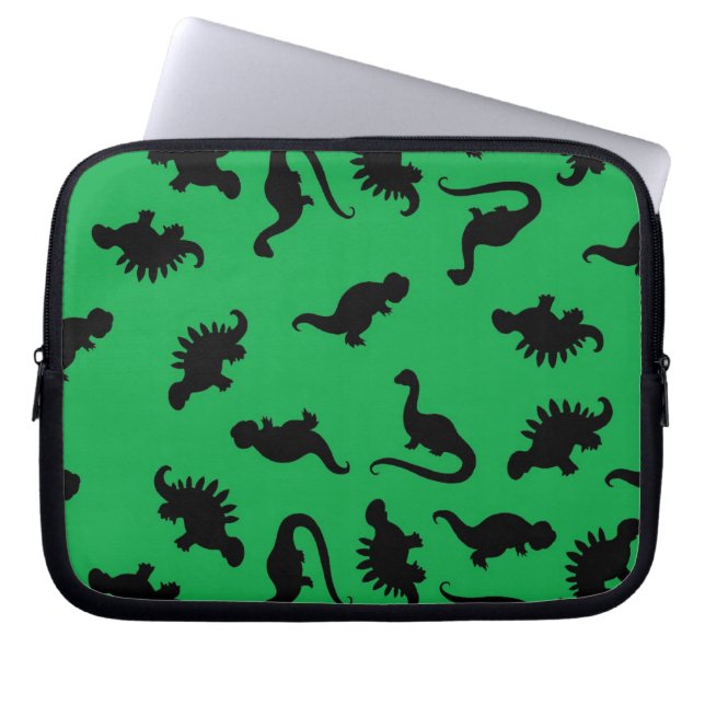 Capa Para Notebook Silhuetas de Dinossauros em Padrão de Fundo Verde (Frente)