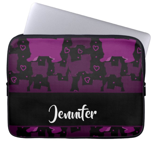 Capa Para Notebook Silhute de gatos gordos roxos em preto (Frente)