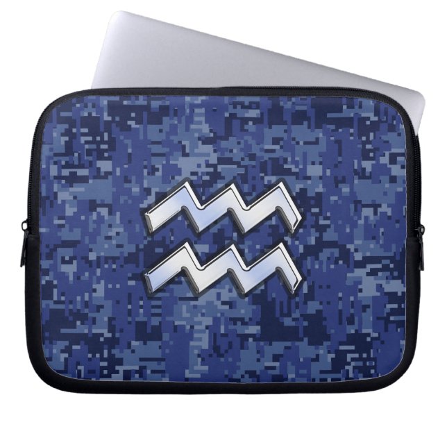 Capa Para Notebook Silver Aquarius Sinal Zodiodato Marinho Camo Digit (Frente)