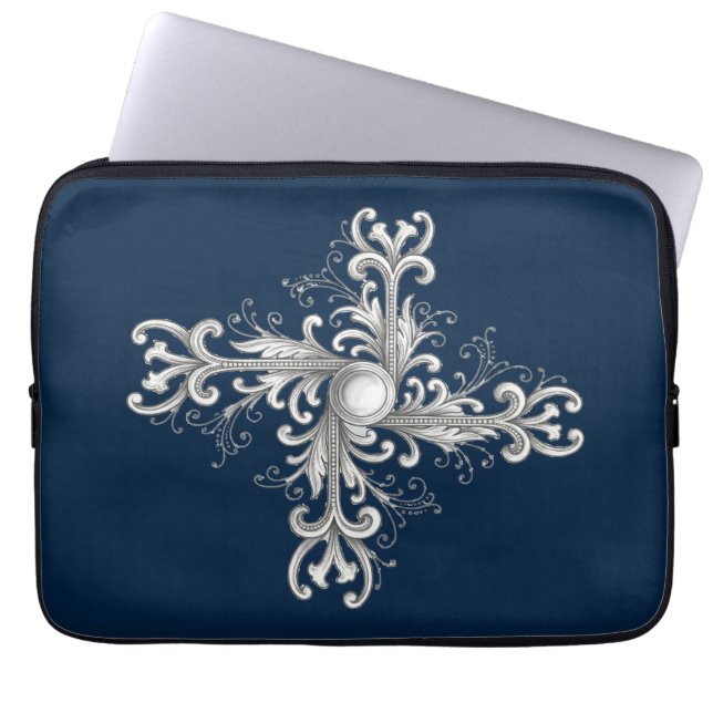 Capa Para Notebook Silver Filigree Pearl Quatrefoil (Frente)