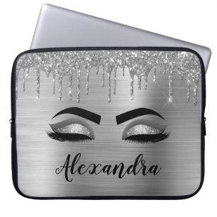 Capa Para Notebook Silver Glitter Sparkle Eyelashes Monograma