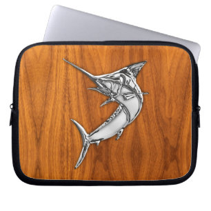 Capa Para Notebook Silver Marlin no Decor de Madeira Teak