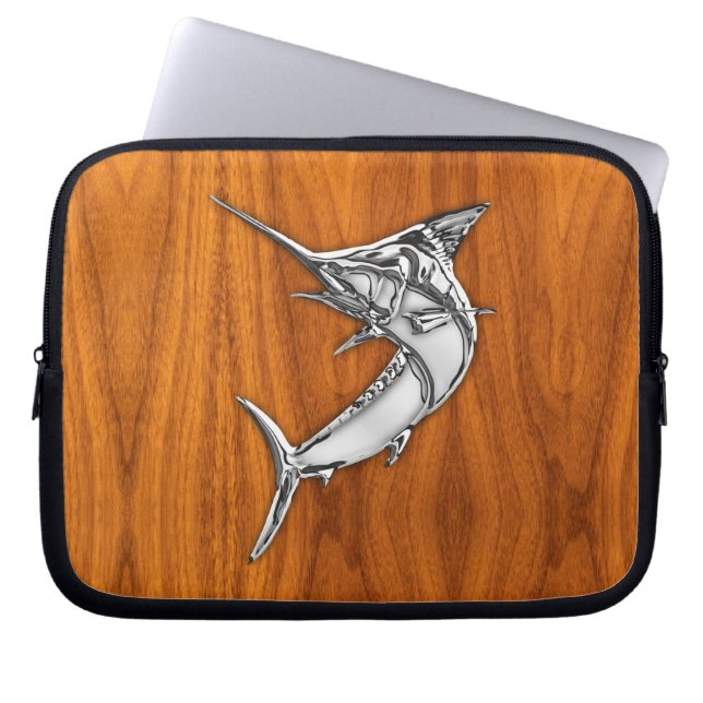 Capa Para Notebook Silver Marlin no Decor de Madeira Teak (Frente)
