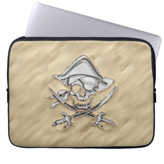 Capa Para Notebook Silver Pirate Skull on the Beach