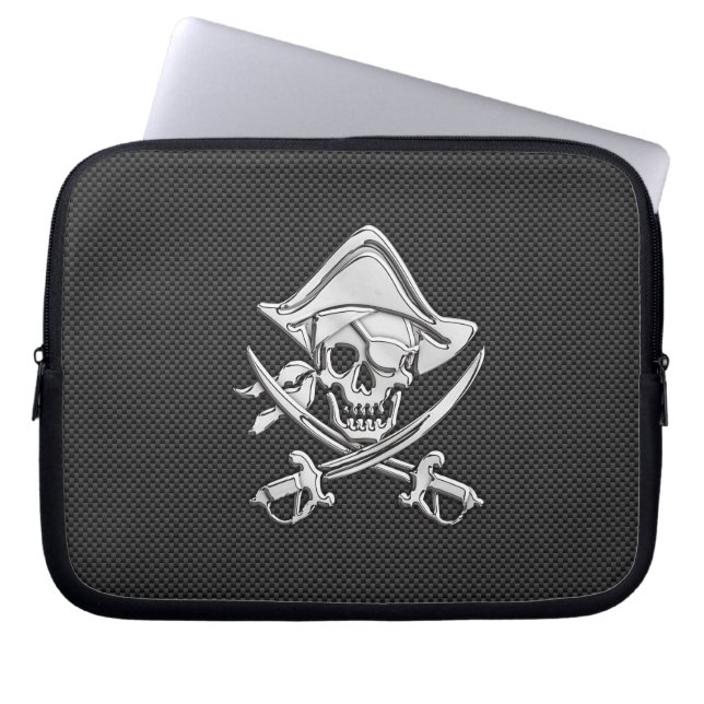 Capa Para Notebook Silver Smiling Pirate on Carbon Fiber Style (Frente)