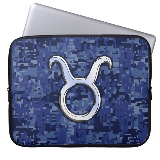 Capa Para Notebook Silver Taurus Zodiac Sinal Marinho Camo Digital Az (Frente)