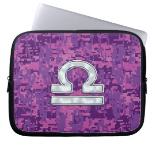 Capa Para Notebook Símbolo libra zodiac na Camo Digital Rosa