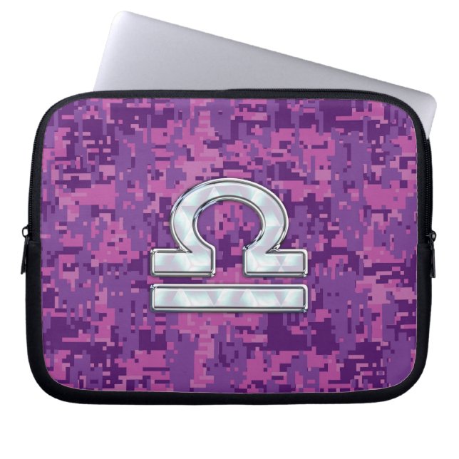 Capa Para Notebook Símbolo libra zodiac na Camo Digital Rosa (Frente)