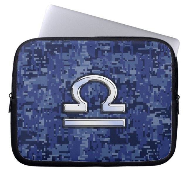 Capa Para Notebook Símbolo Libra Zodiac na Camuflagem Digital Azul (Frente)