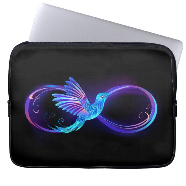 Capa Para Notebook Símbolo Neon Infinity com Hummingbird brilhante (Frente)