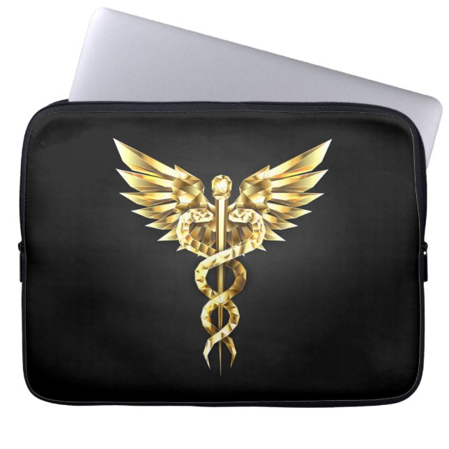 Capa Para Notebook Símbolo Poligonal Dourado Caduceus (Frente)