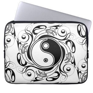 Capa Para Notebook Símbolo Yin & Yang Preto e Branco no Estilo de Tat