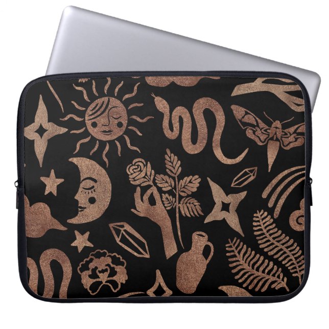 Capa Para Notebook Símbolos místicos: cobra, sol, lua. (Frente)
