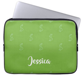 Capa Para Notebook Sinal de dólar branco em verde