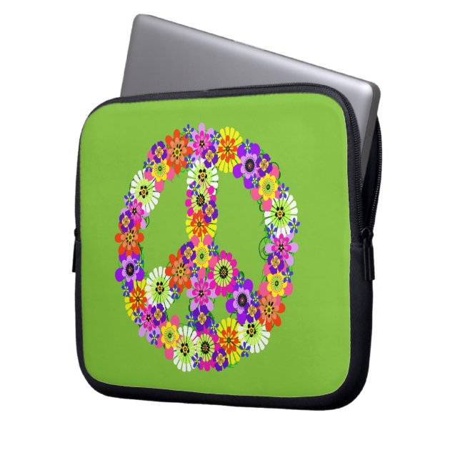 Capa Para Notebook Sinal de Paz Floral em Verde Lima (Frente Esquerda)